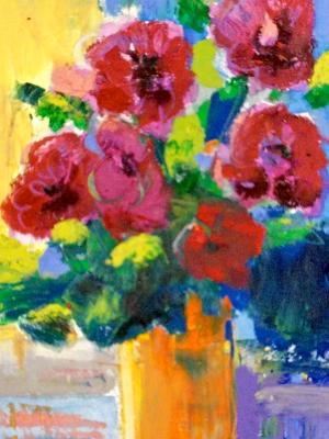 "Orange Vase and Red Blooms" "Orange Vase and Red Blooms"